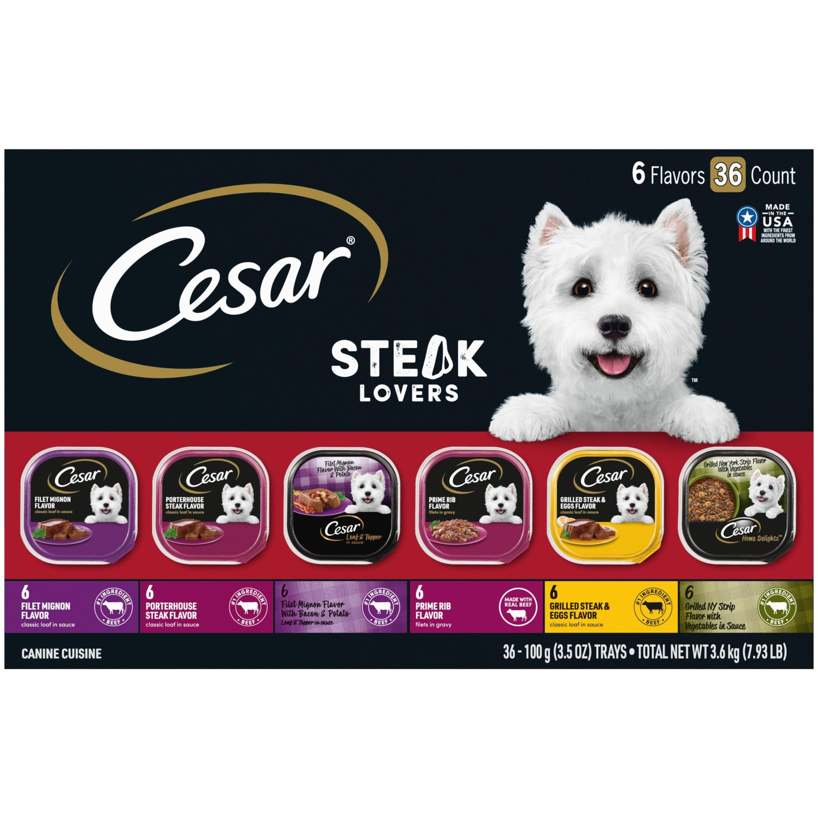 Version 1.0.0 CESAR Adult Soft Wet Dog Food Steak Lovers Variety Pack with Real Meat - Image 1